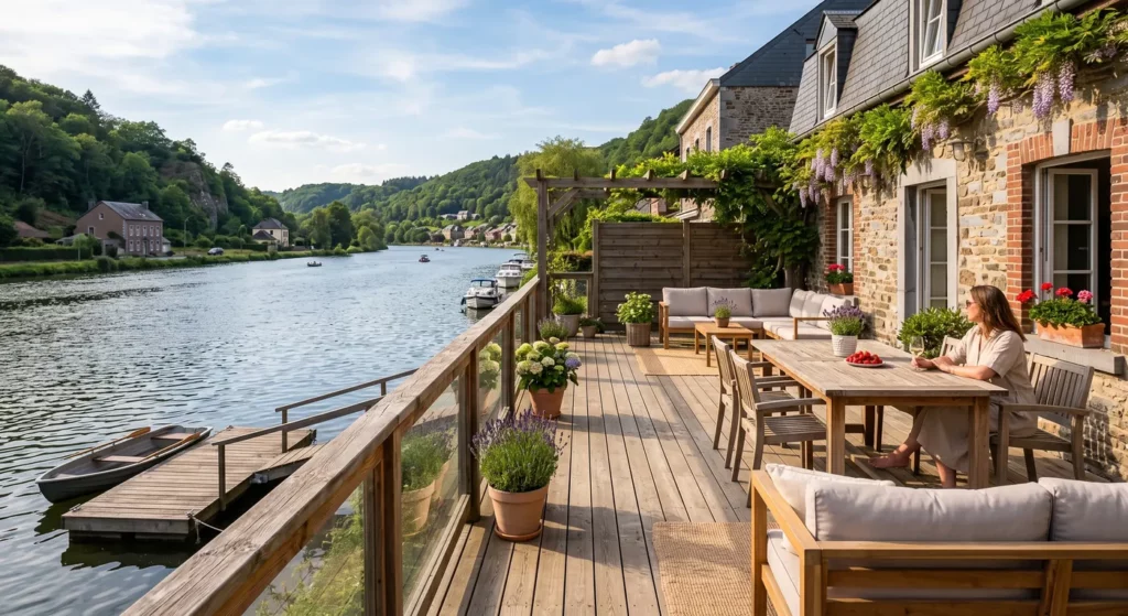 Prix d'une terrasse en Wallonie : Quel budget prévoir ? 3 wsamenagement terrasse bois bord de meuse