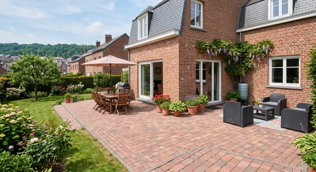 Prix d'une terrasse en Wallonie : Quel budget prévoir ? 2 wsamenagement terrasse pavee klinkers